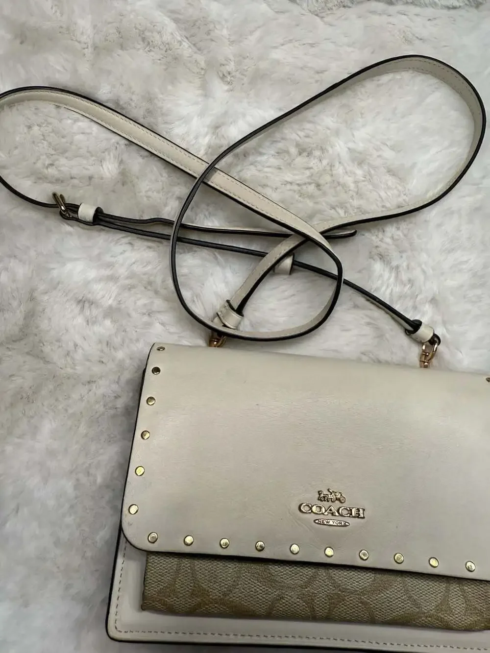Coach Klare Crossbody Bag in Chalk White Leather with Signature Canvas and Snake